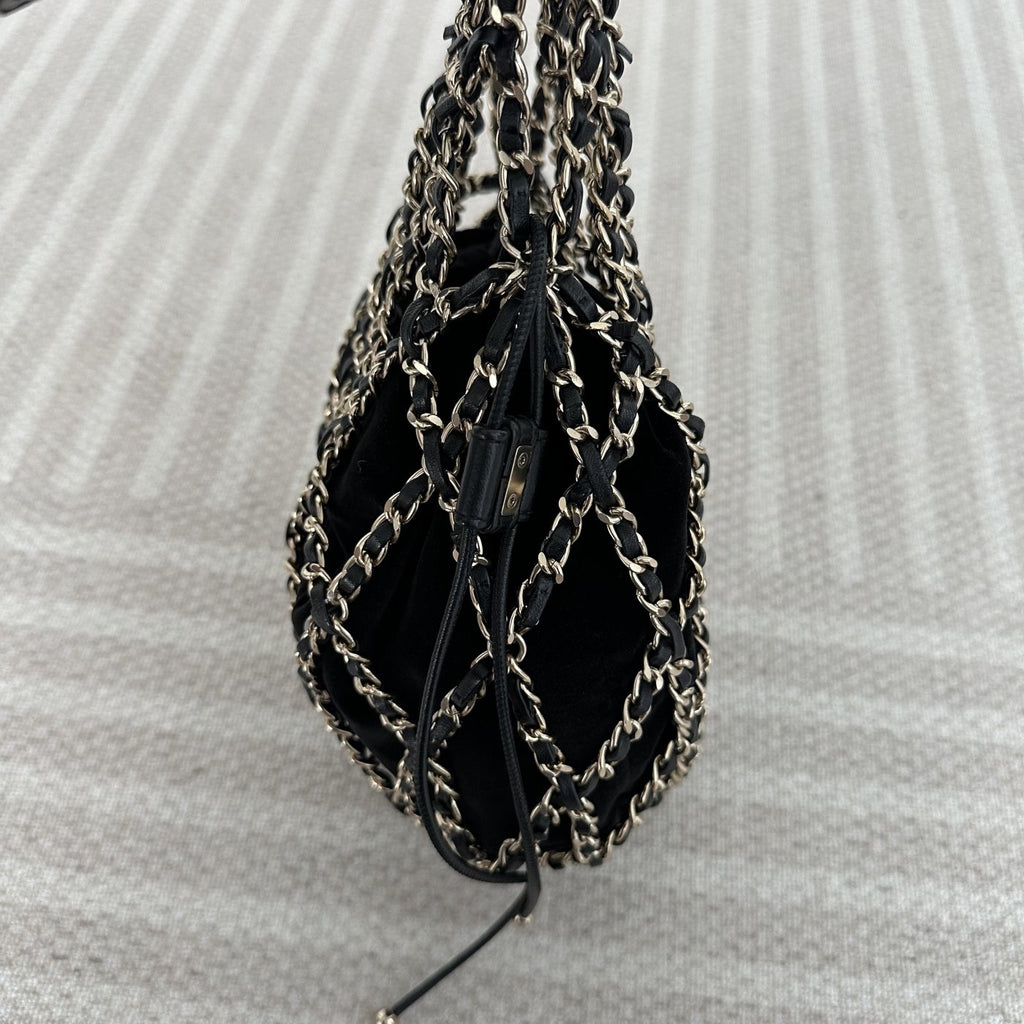 【Chanel】Chanel La Madrague, Black Velvet Mesh Tote Bag