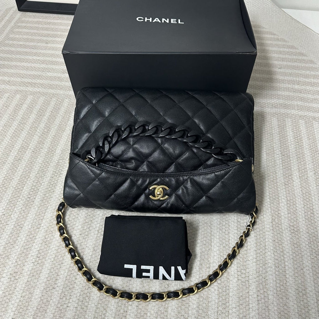 【Chanel】Chanel 24P Black Caviar Hippie Hobo Bag, Gold-Tone Hardware-7213561