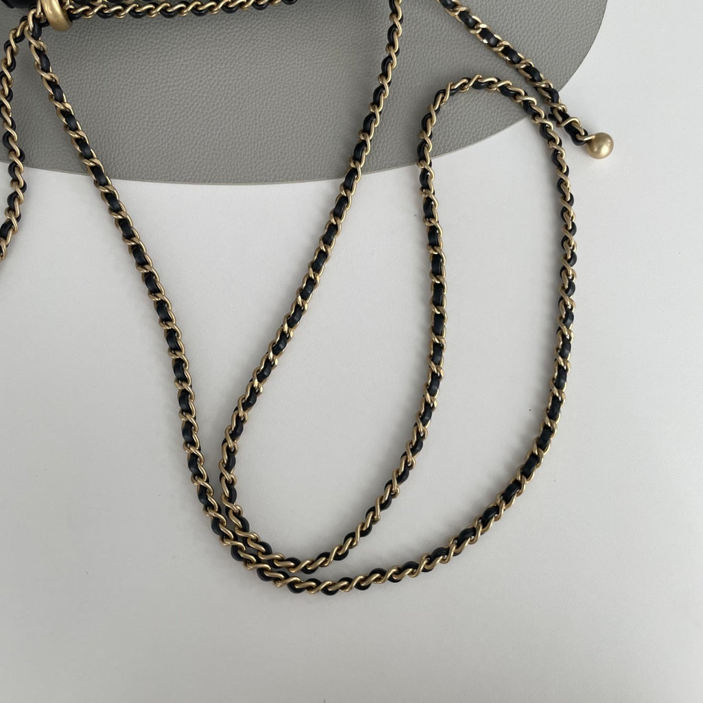 【Chanel】Chanel Double Gold Ball Square Flap Bag Black Lambskin with Gold-Tone Hardware