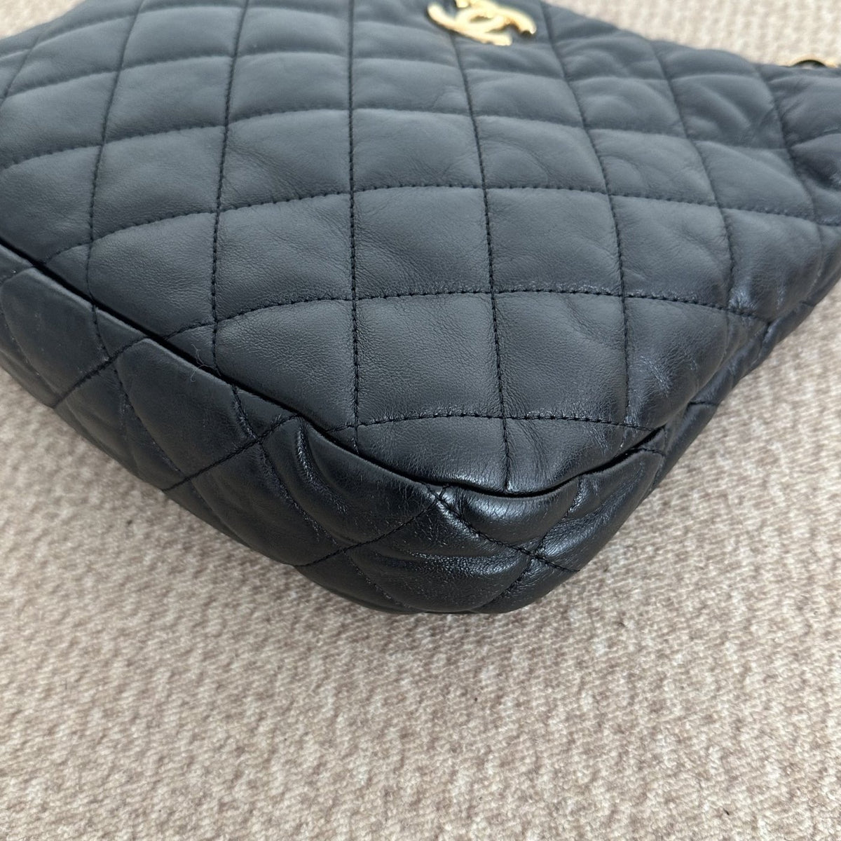 【Chanel】Chanel Hobo Underarm Bag, Black with Gold‑tone Hardware