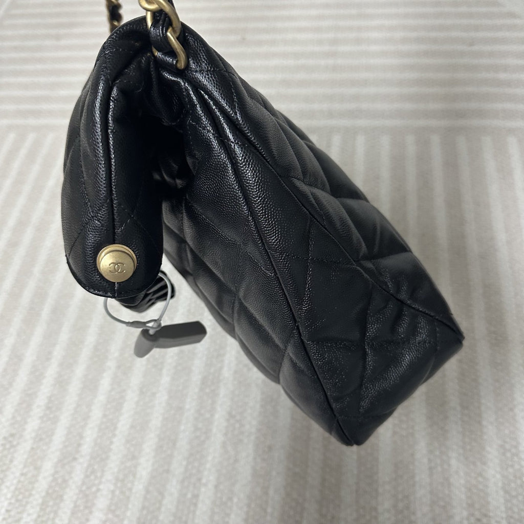 【Chanel】Chanel 24P Black Caviar Hippie Hobo Bag, Gold-Tone Hardware-7213561