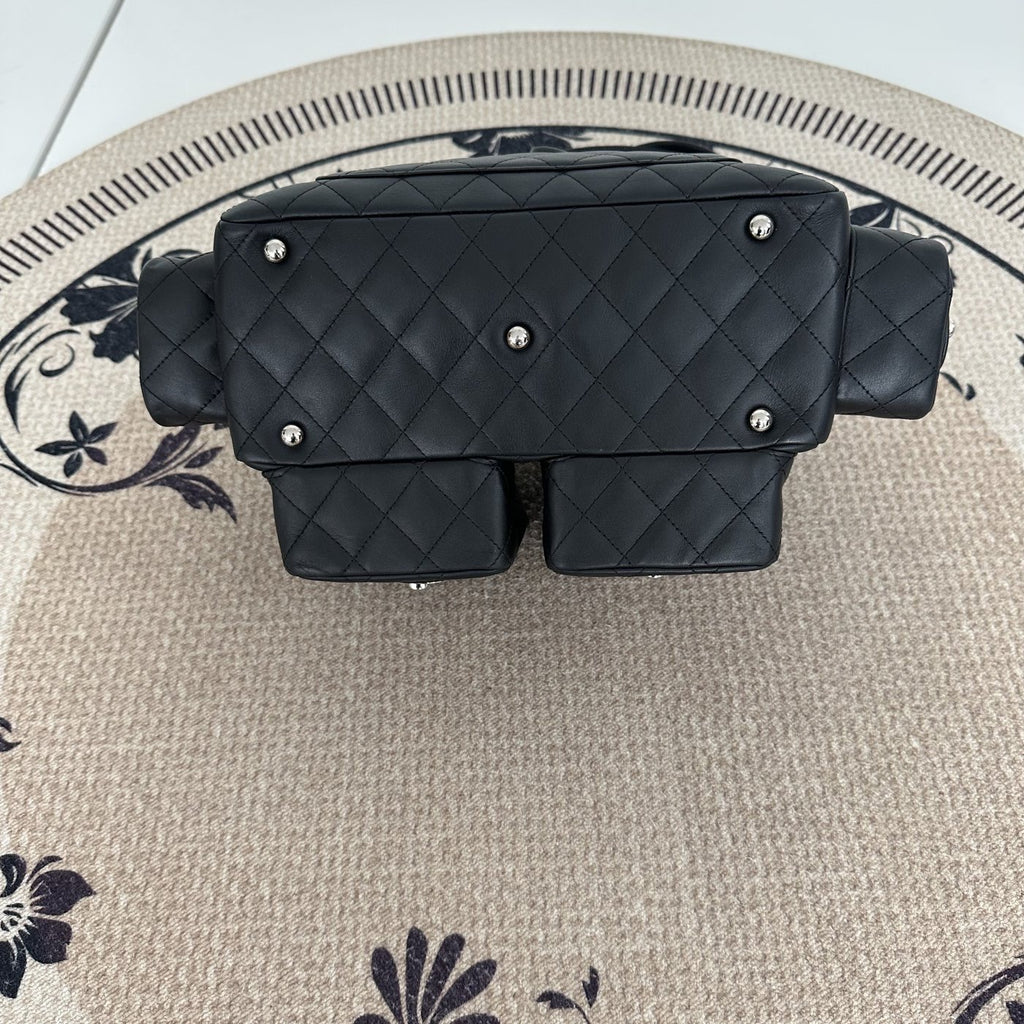 【Chanel】Chanel Cambon Ligne Black Motorcycle Bag Lambskin with Silver-Tone Hardware