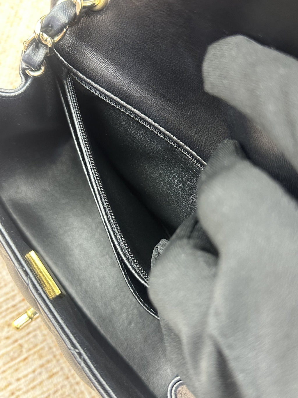 【Chanel】Chanel Black Gold Lambskin Mini Square Flap Bag