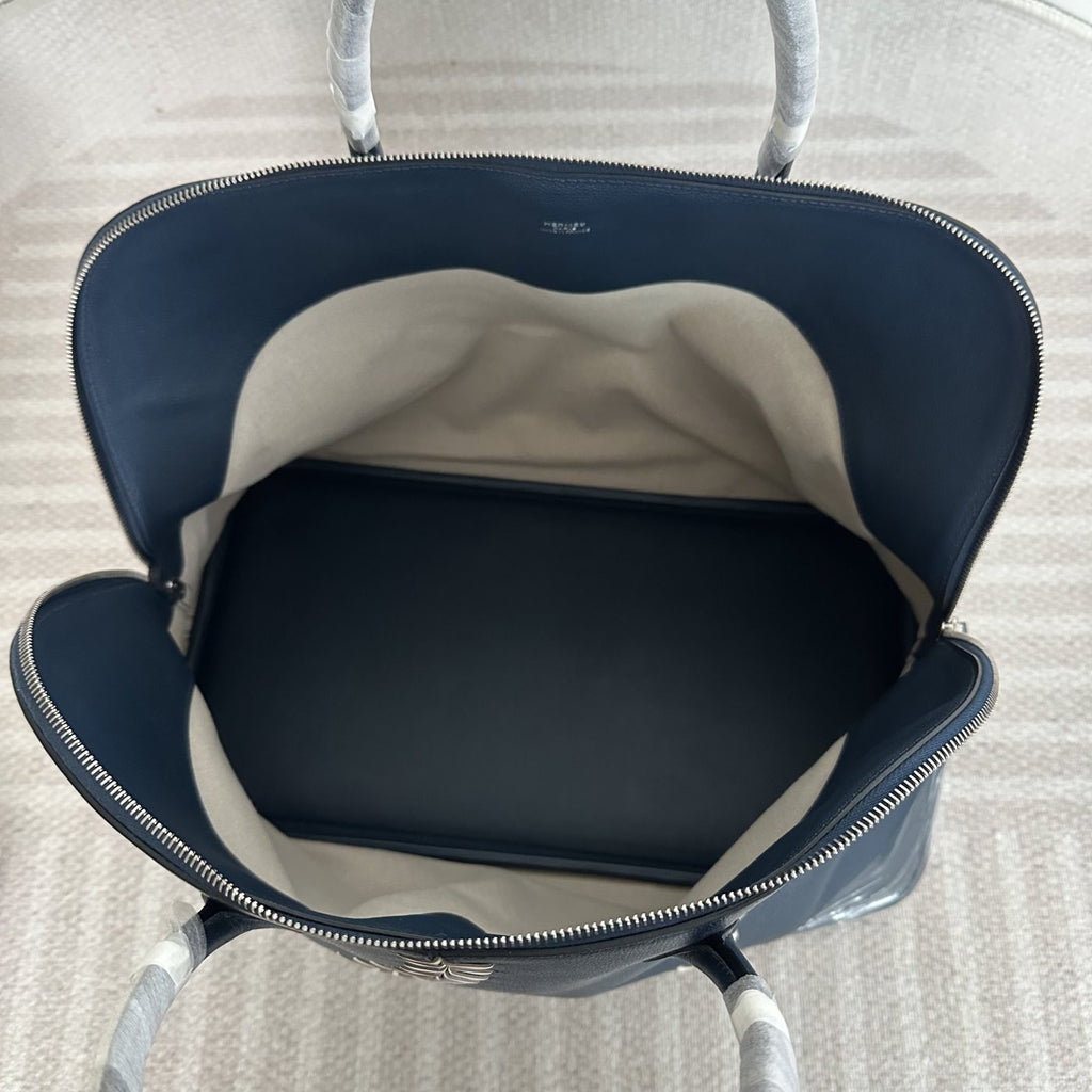 【Hermes】Hermès White and Blue Bowling Handbag