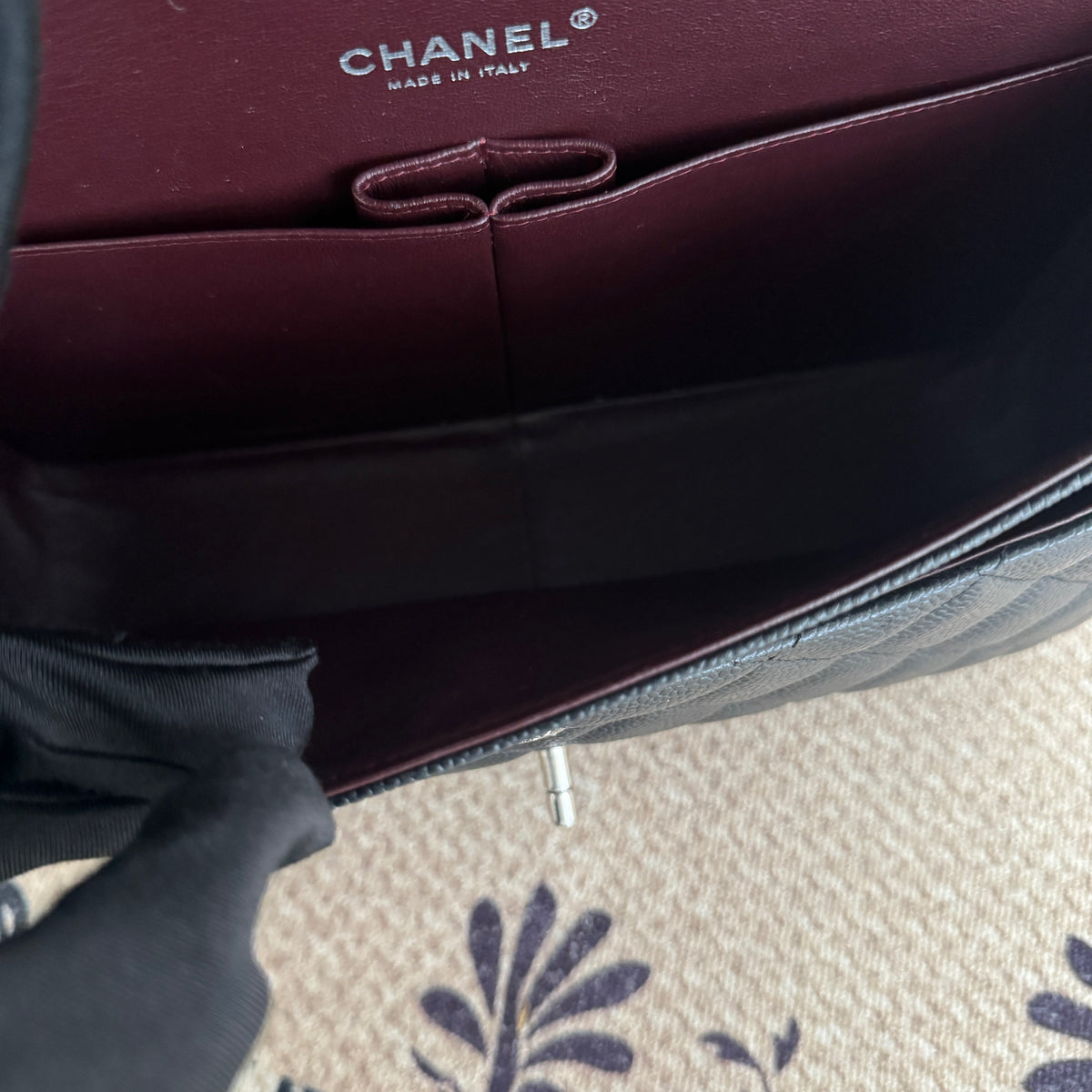 【Chanel】Chanel Black Silver Lambskin Classic Flap Jumbo