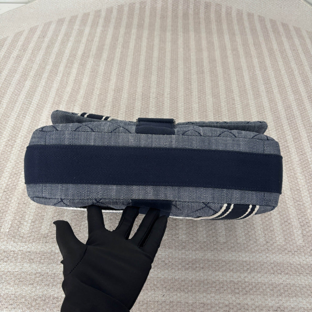 【Chanel】Chanel Blue Denim Tie Messenger Bag with Silver-Tone Hardware