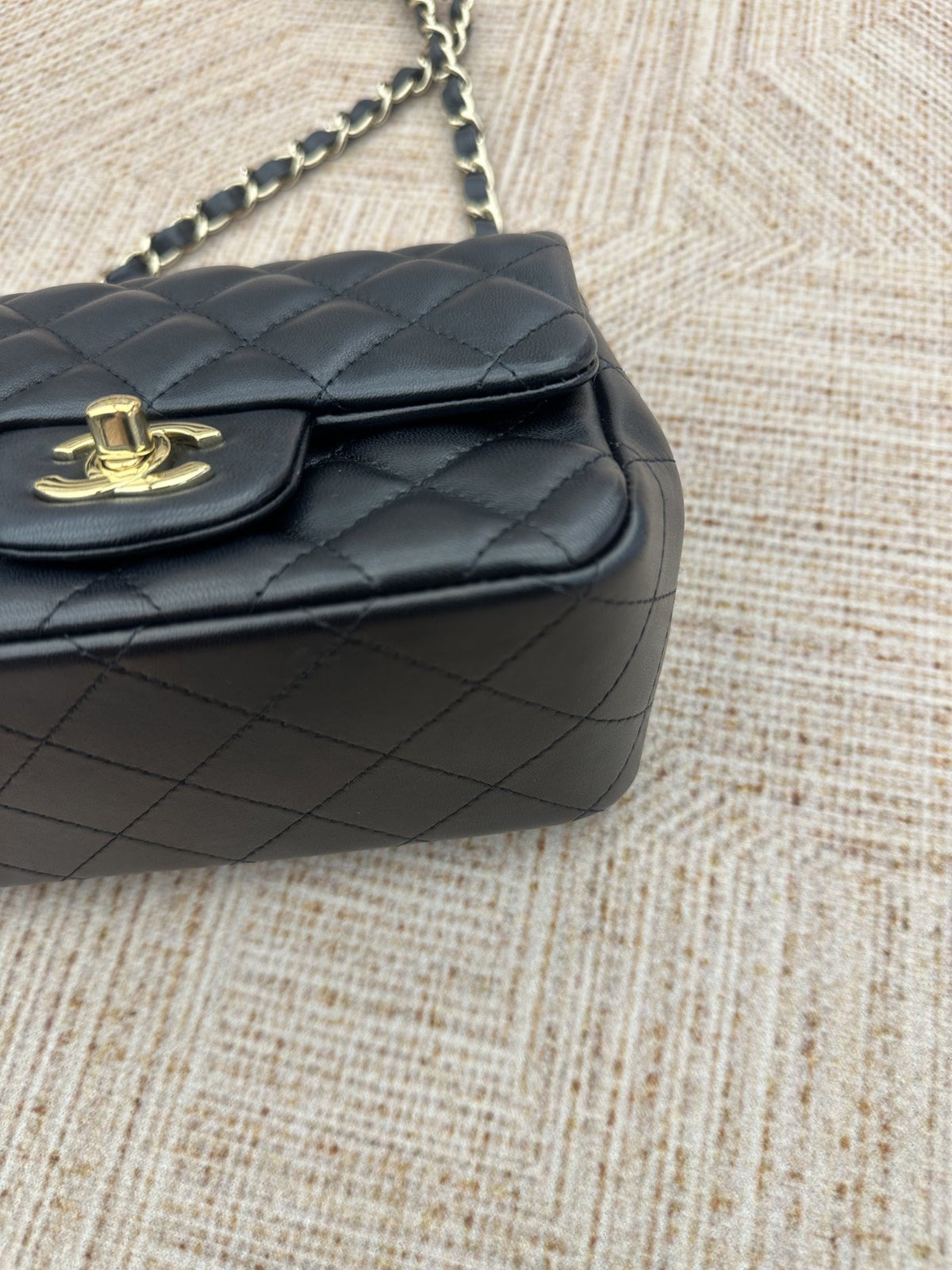 【Chanel】Chanel Black Gold Lambskin Mini Square Flap Bag
