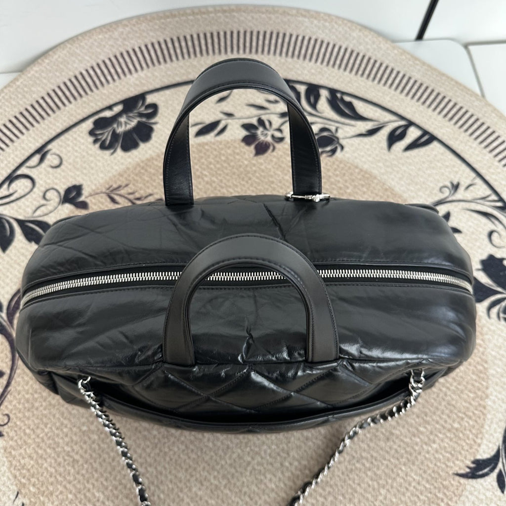 【Chanel】Chanel Black Caviar Boston 2-Way Bag with Luggage Tag, Gold-Tone Hardware-7209668