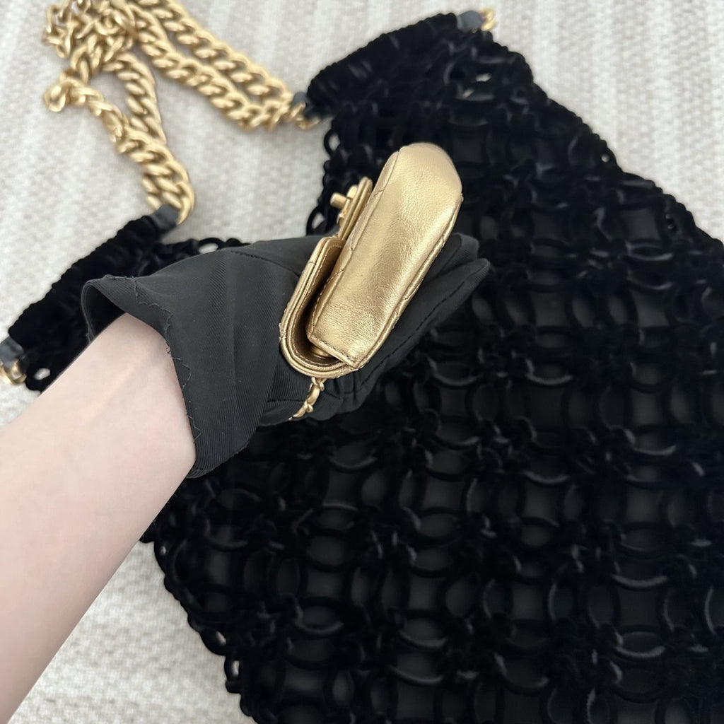 【Chanel】Chanel Black Gold Mesh Tote Mother and Child Bag