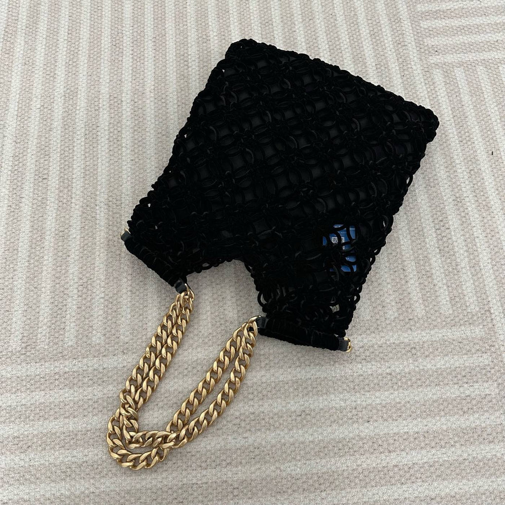 【Chanel】Chanel Black Gold Mesh Tote Mother and Child Bag