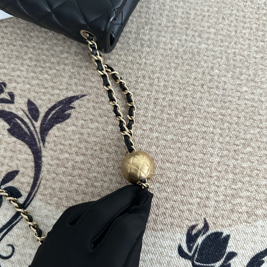 【Chanel】Chanel Black Gold Lambskin Square Mini with Ball, Chip Version