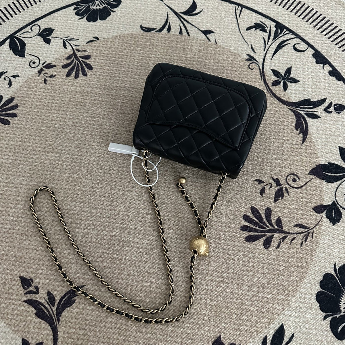 【Chanel】Chanel Black Gold Lambskin Square Mini with Ball, Chip Version
