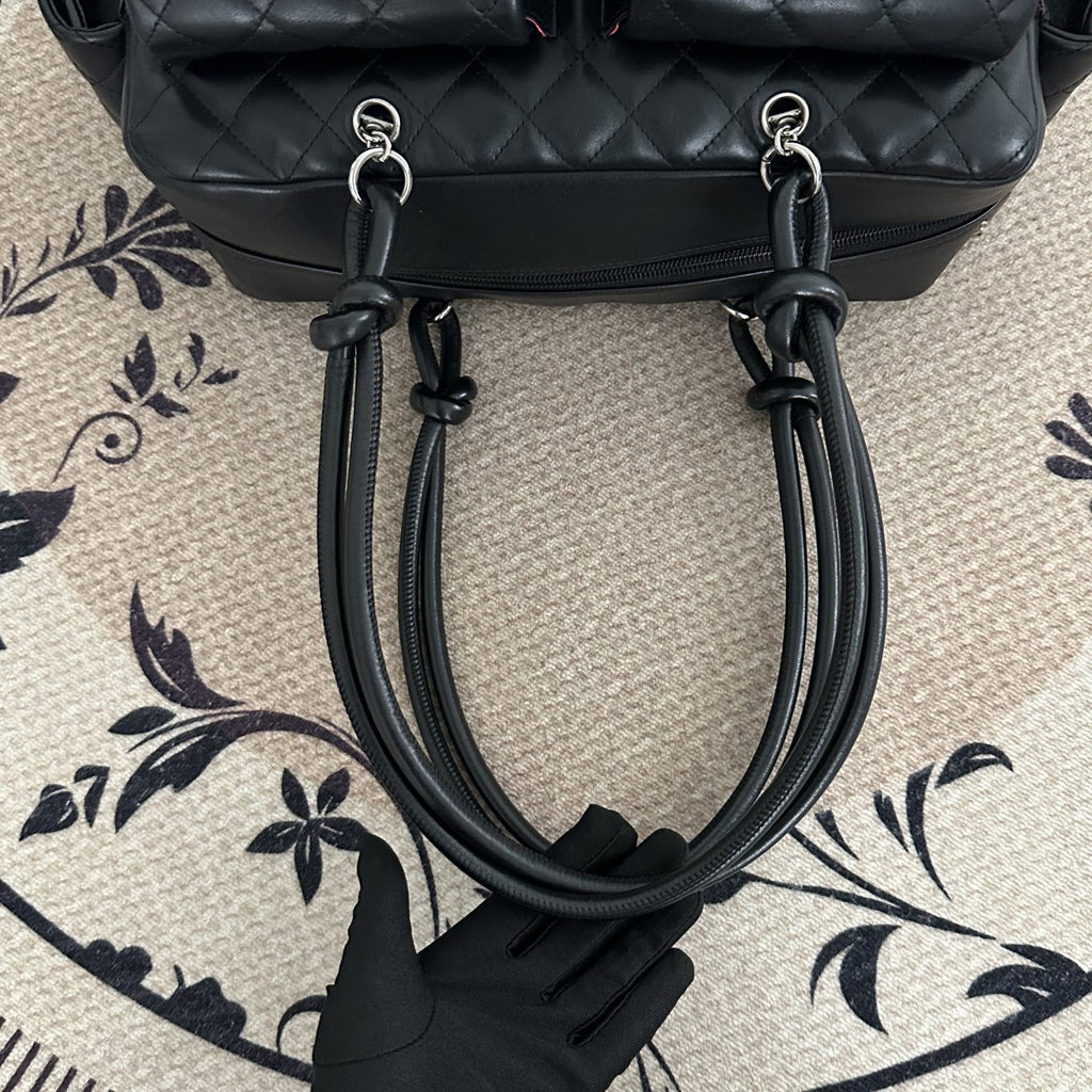 【Chanel】Chanel Black Cambon Line Moto Bowling Bag, Black Lambskin, Silver-Tone Hardware-7216084A