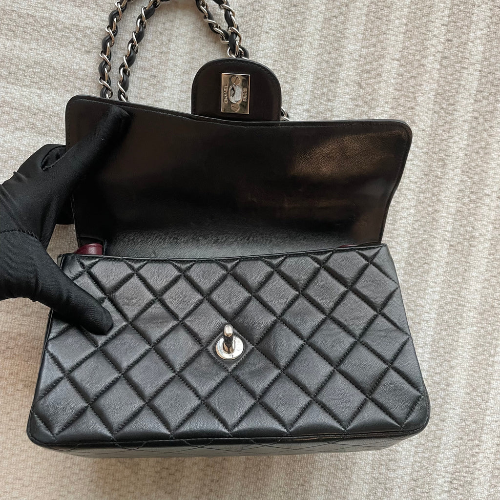 【Chanel】Chanel Double Sided Classic Flap Black Lambskin with Silver-Tone Hardware