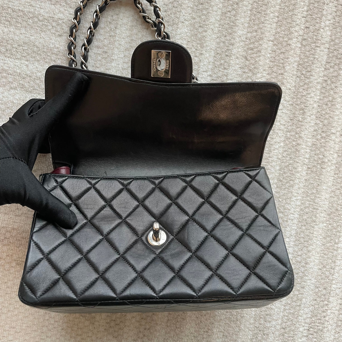 【Chanel】Chanel Double Sided Classic Flap Black Lambskin with Silver-Tone Hardware