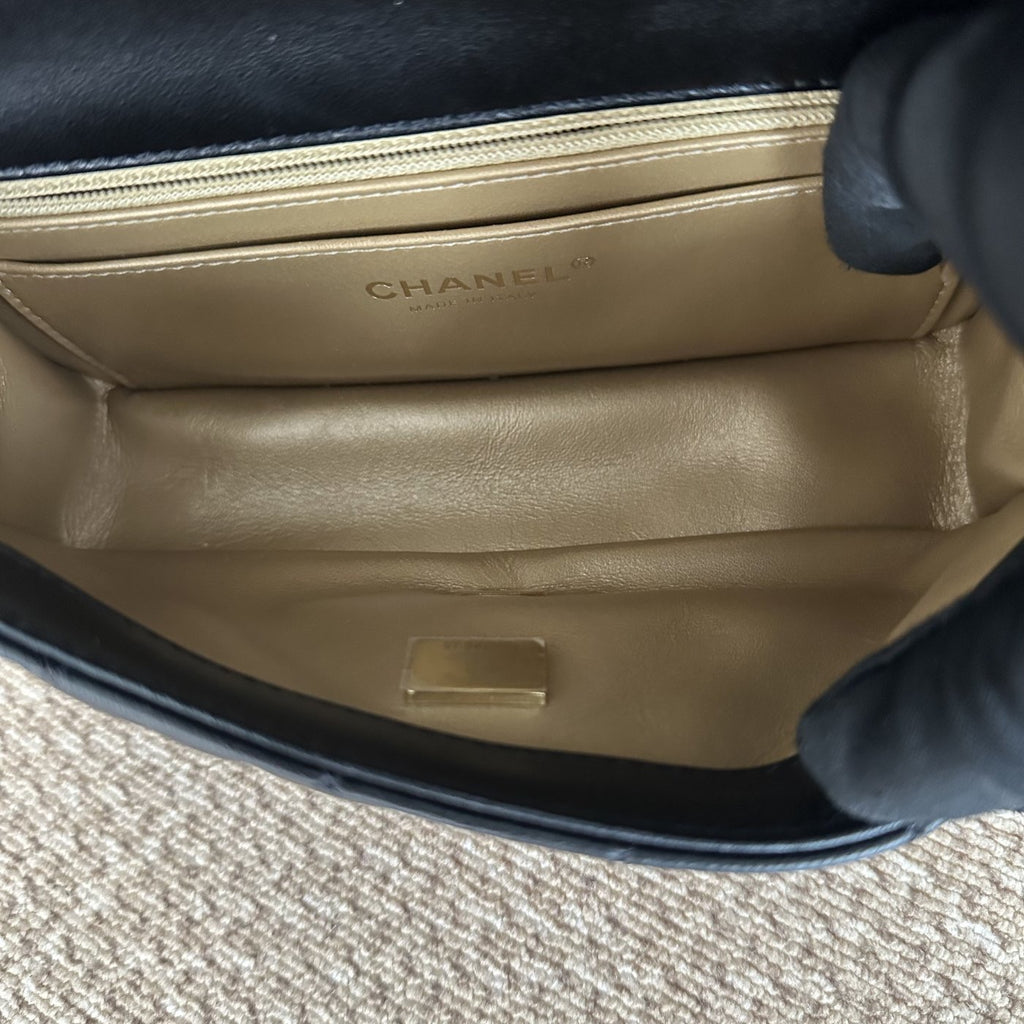 【Chanel】Chanel Large Mini Flap Bag Black Lambskin with Gold-Tone Pearl Crush Hardware