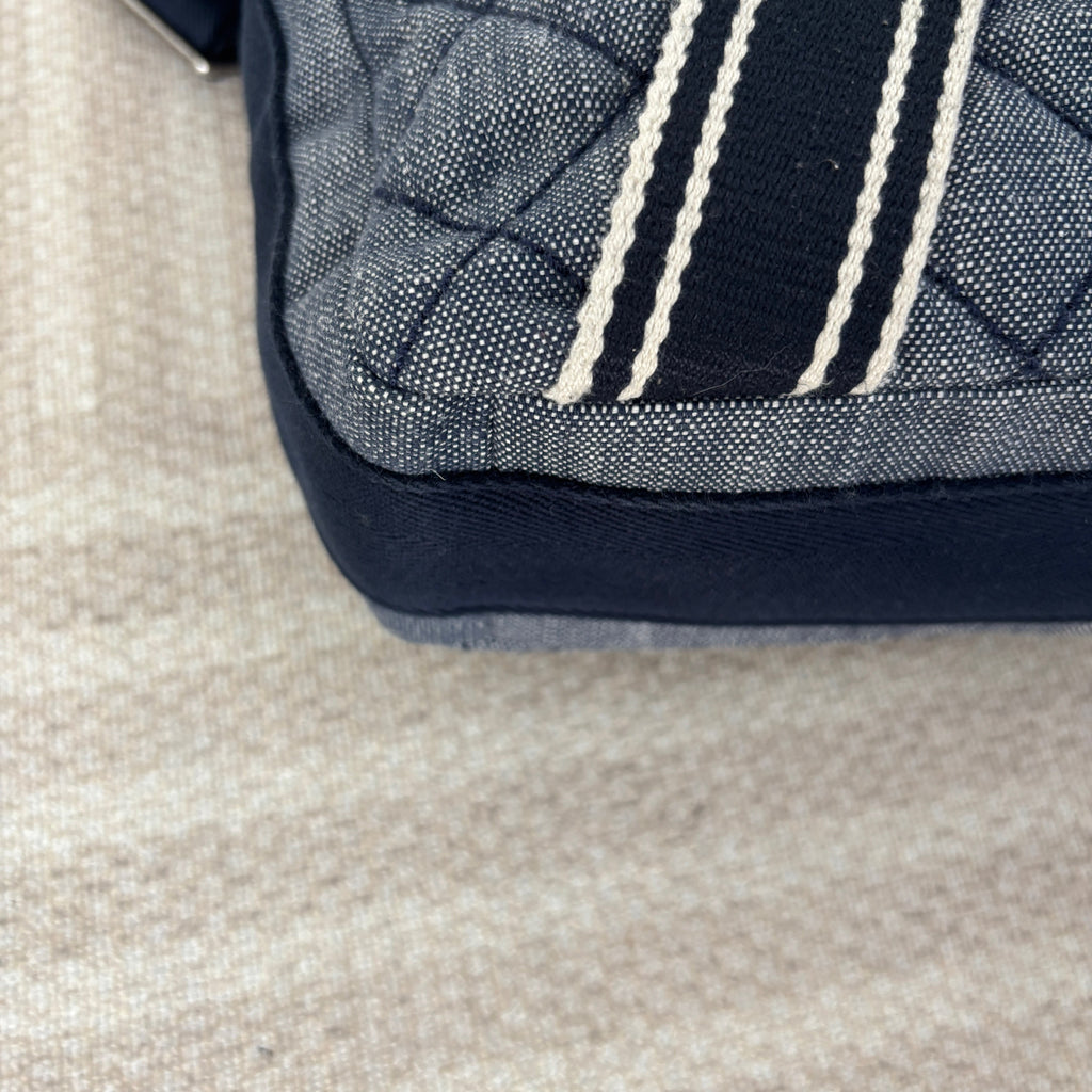 【Chanel】Chanel Blue Denim Tie Messenger Bag with Silver-Tone Hardware