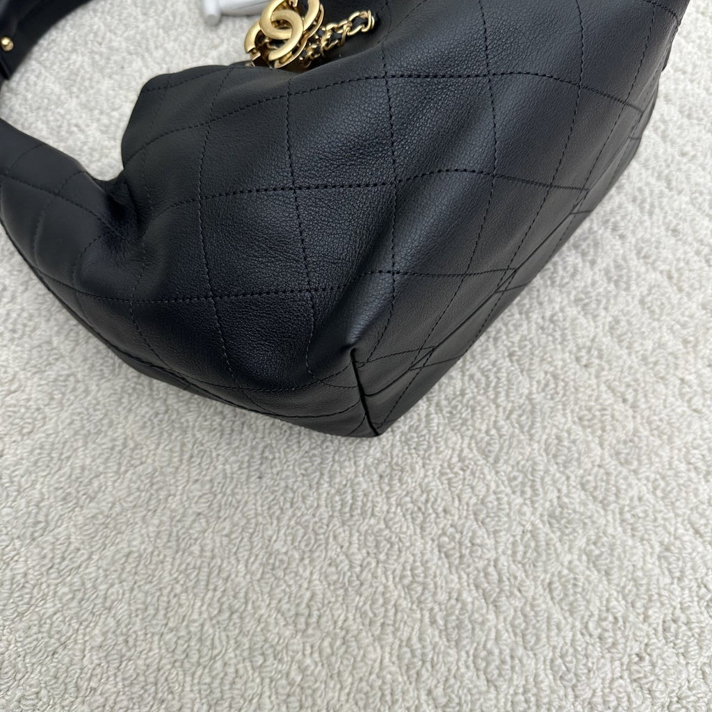【Chanel】Chanel Small Hobo Bag, Black Caviar, Gold-Tone Hardware-7212709