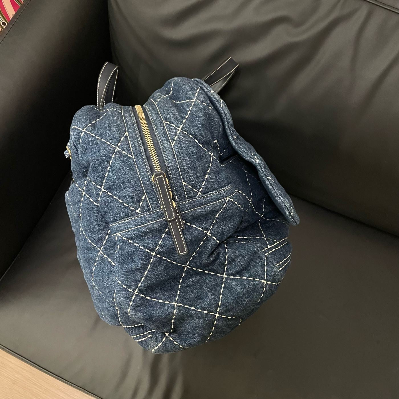 【Chanel】Chanel Blue Denim Bowling Bag with Contrast Exterior Stitching, Gold-Tone Hardware-7210053