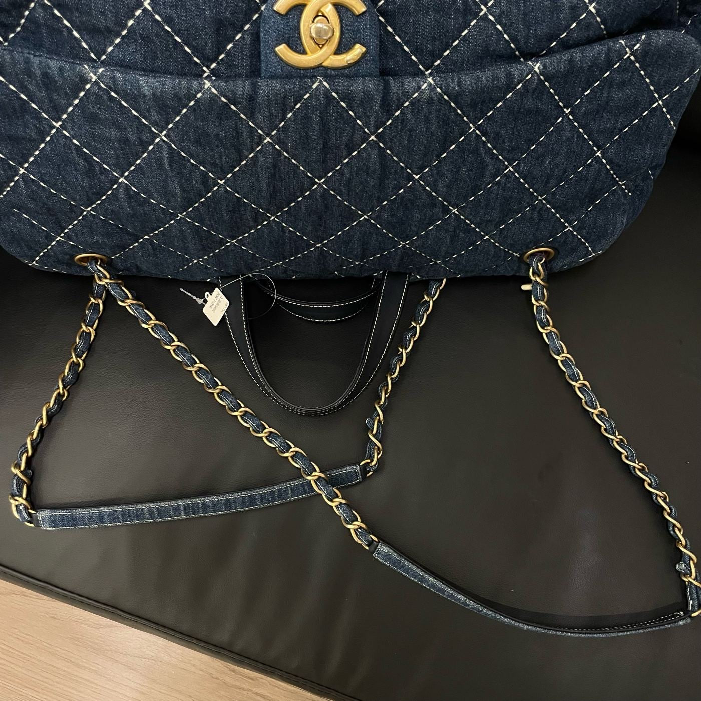 【Chanel】Chanel Blue Denim Bowling Bag with Contrast Exterior Stitching, Gold-Tone Hardware-7210053