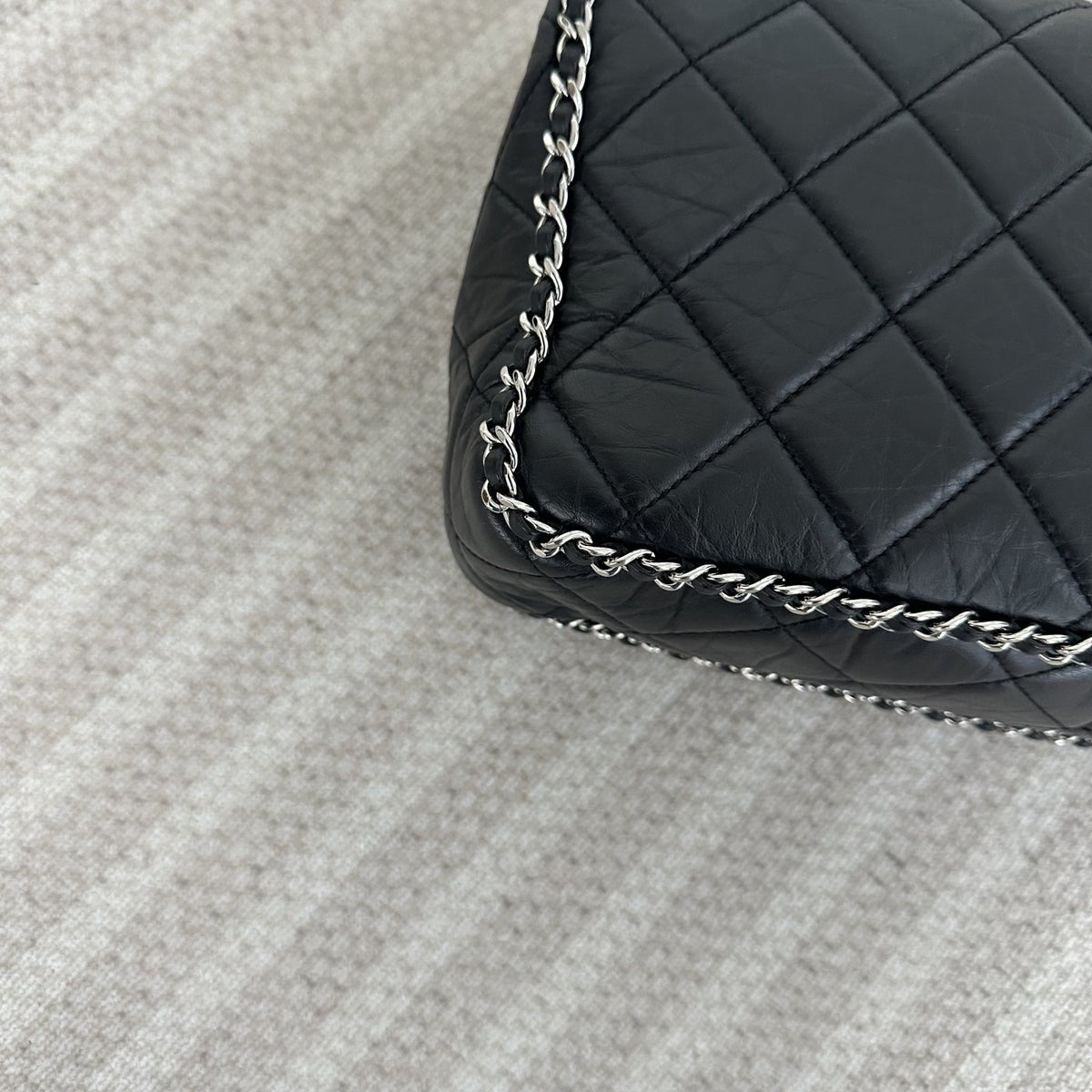 【Chanel】Chanel Border Trim Flap Bag Black Caviar with Silver-Tone Hardware
