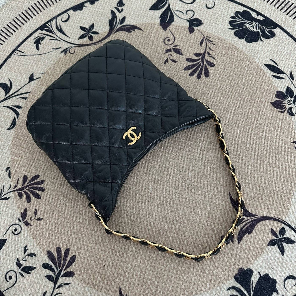 【Chanel】Chanel Hobo Underarm Bag, Black with Gold‑tone Hardware