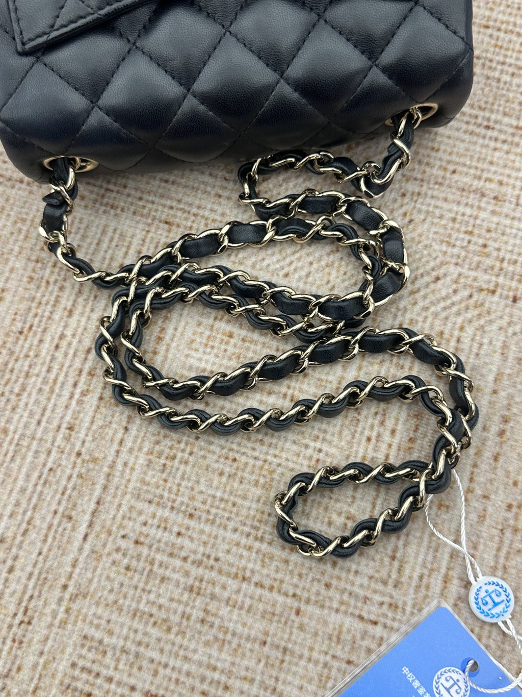 【Chanel】Chanel Black Gold Lambskin Mini Square Flap Bag