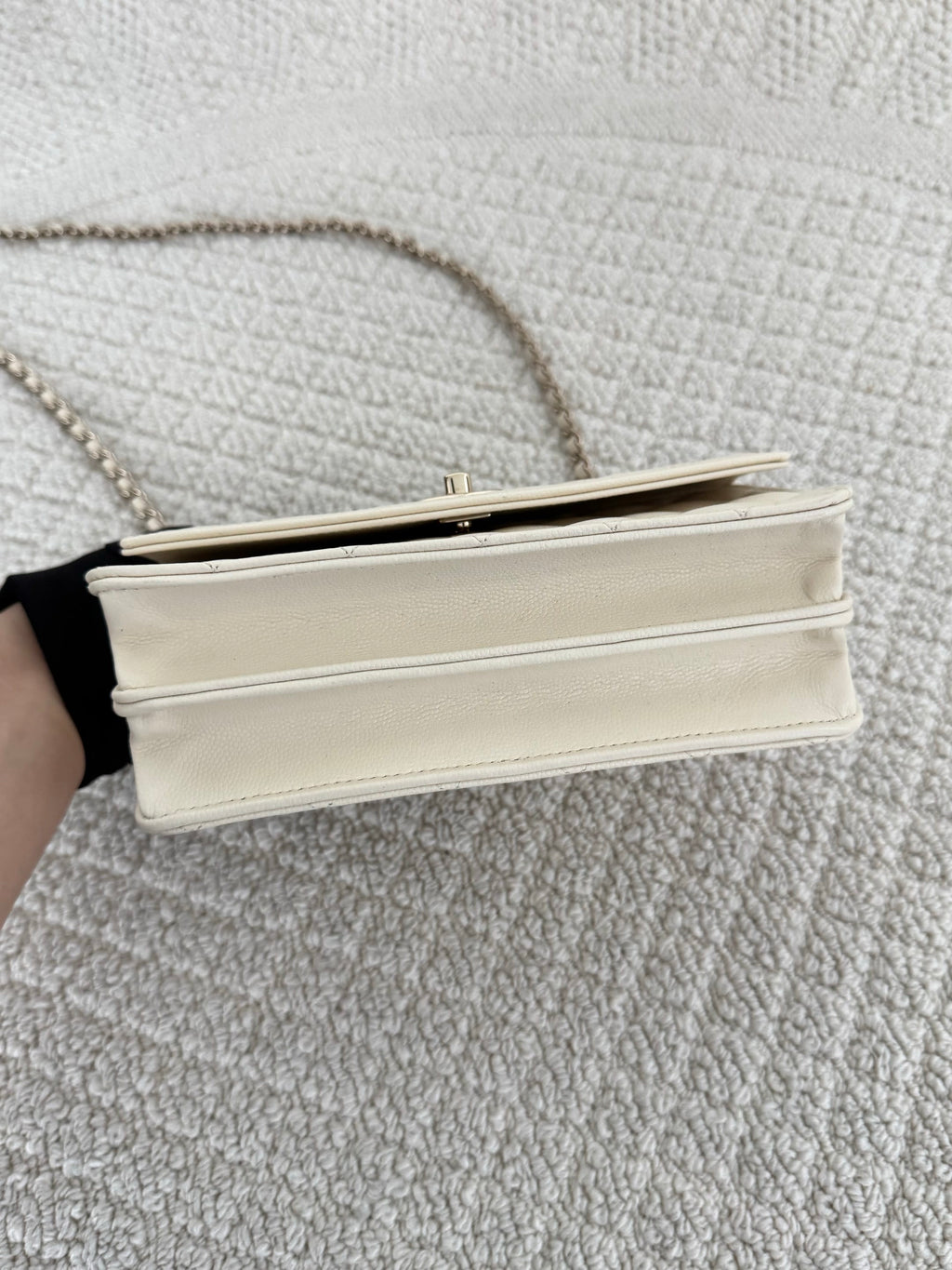 【Chanel】Chanel White Gold Caviar Leather Accordion Top Handle Bag