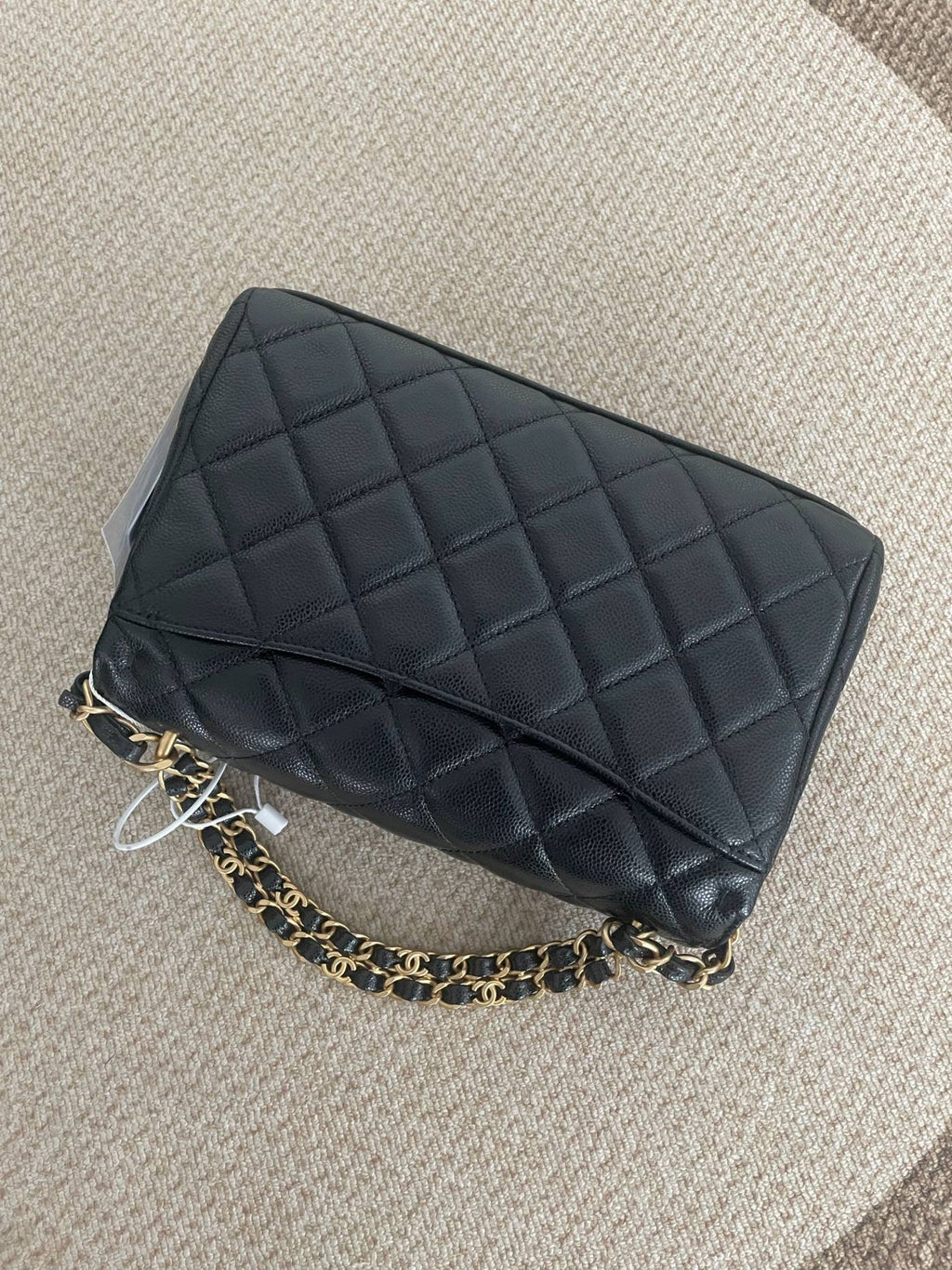 【Chanel】Chanel 25P Mini Square Flap Bag, Black Lambskin, Gold-Tone Hardware, Double Chain-7215377