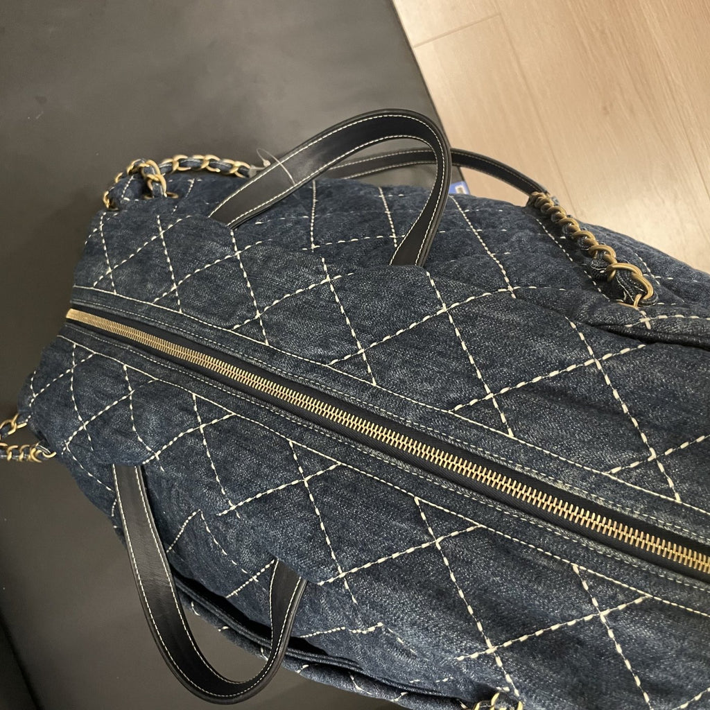 【Chanel】Chanel Blue Denim Bowling Bag with Contrast Exterior Stitching, Gold-Tone Hardware-7210053