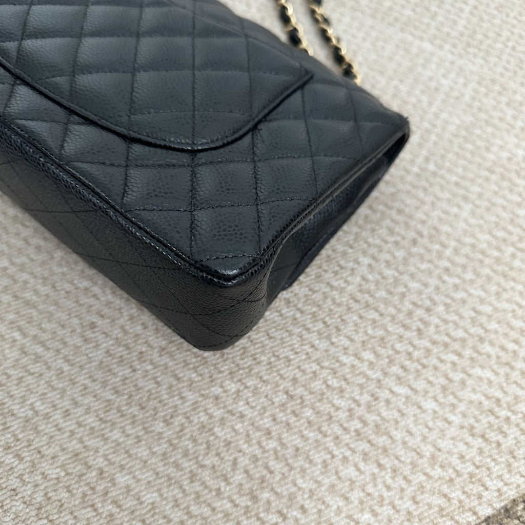 【Chanel】Chanel Black Caviar Classic Double Flap Bag, Gold-Tone Hardware-7212231LD