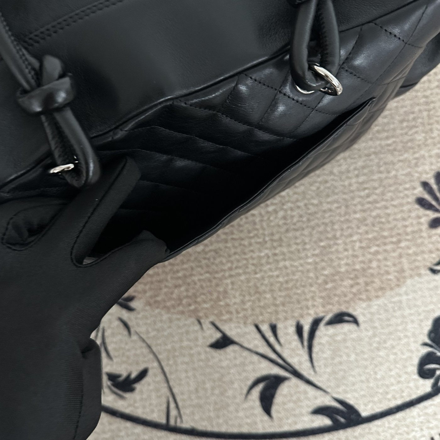 【Chanel】Chanel Black Cambon Line Moto Bowling Bag, Black Lambskin, Silver-Tone Hardware-7216084A