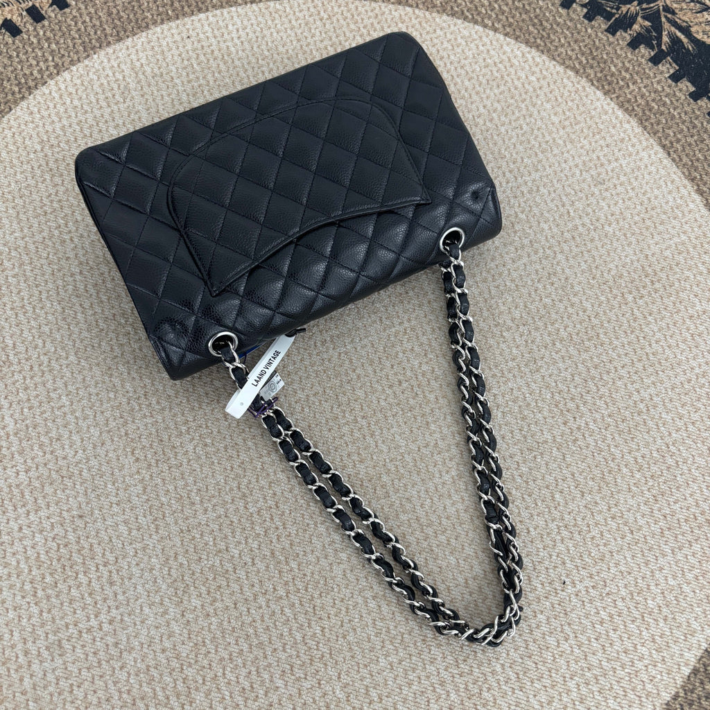 【Chanel】Chanel Medium Classic Flap Bag 25, Black Caviar, Silver-Tone Hardware-7213009