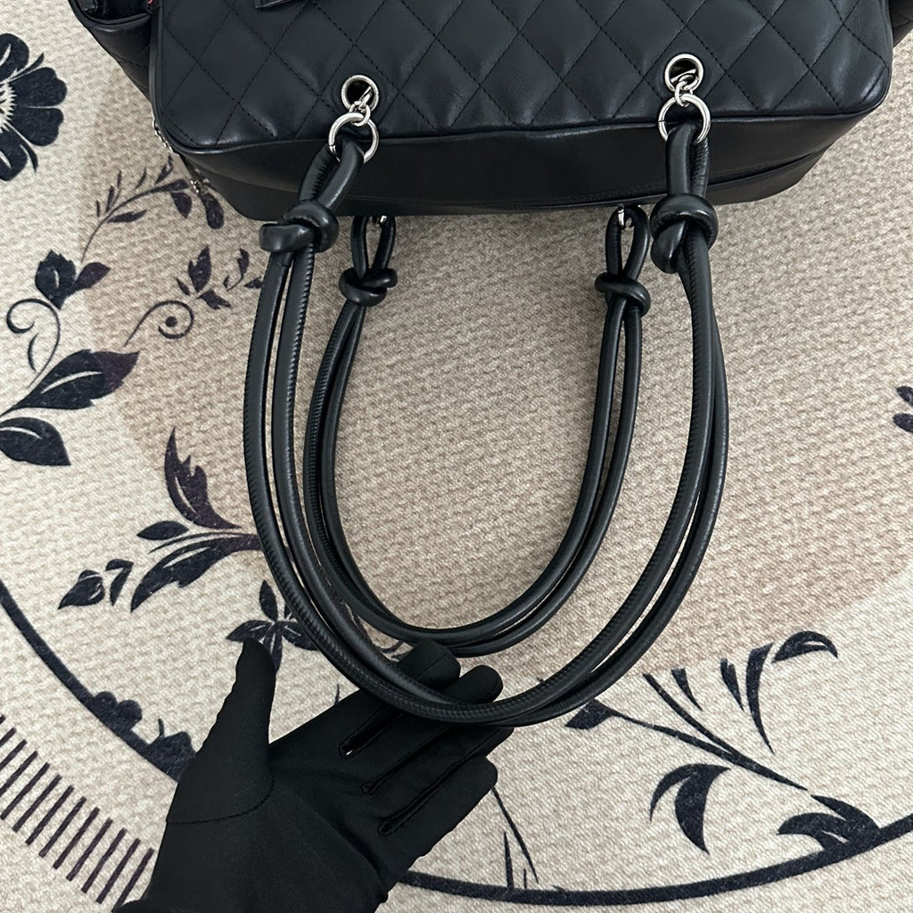 【Chanel】Chanel Black Cambon Line Moto Bowling Bag, Black Lambskin, Silver-Tone Hardware-7216084A