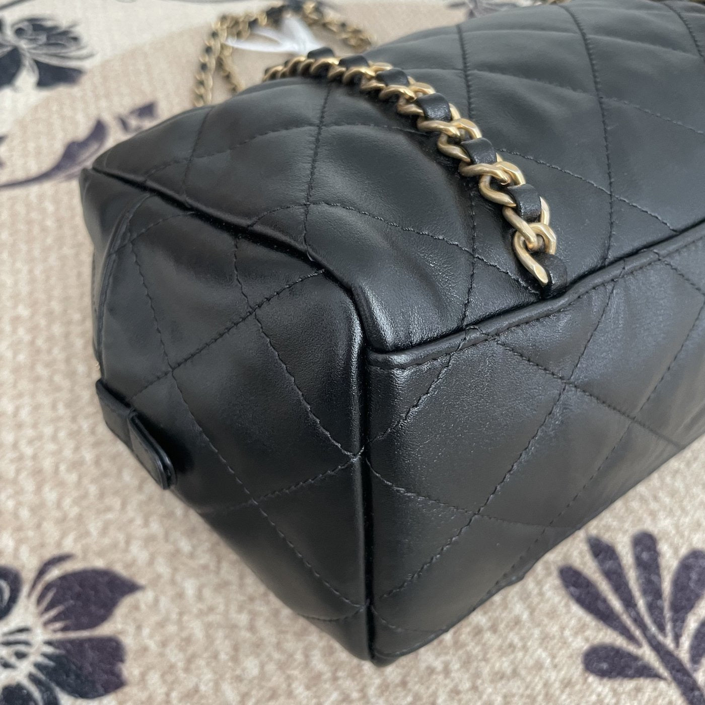 【Chanel】Chanel Bowling Bag, Calfskin & Gold-Tone Metal, Black