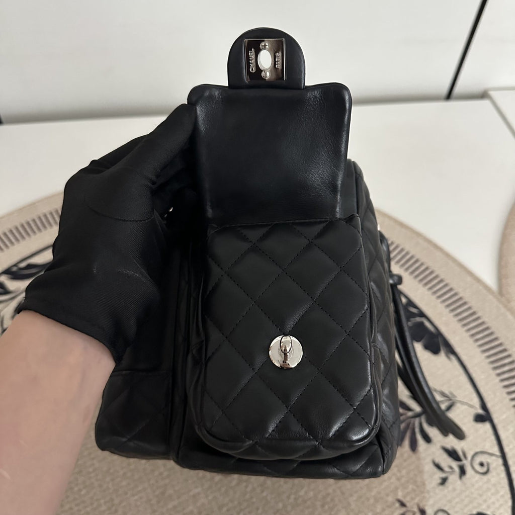 【Chanel】Chanel Black Cambon Line Moto Bowling Bag, Black Lambskin, Silver-Tone Hardware-7216084A
