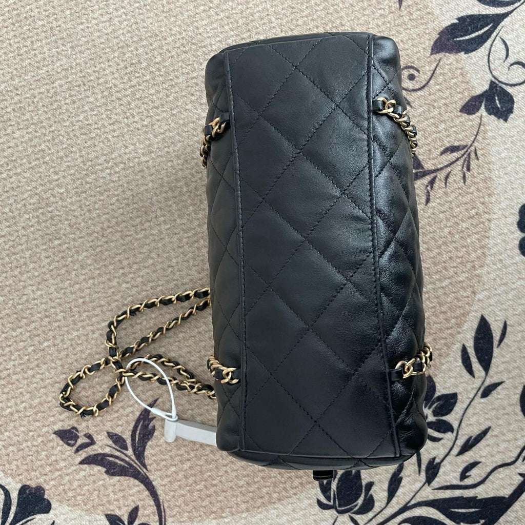 【Chanel】Chanel Bowling Bag, Calfskin & Gold-Tone Metal, Black