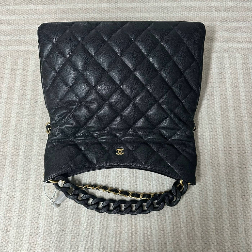 【Chanel】Chanel 24P Black Caviar Hippie Hobo Bag, Gold-Tone Hardware-7213561