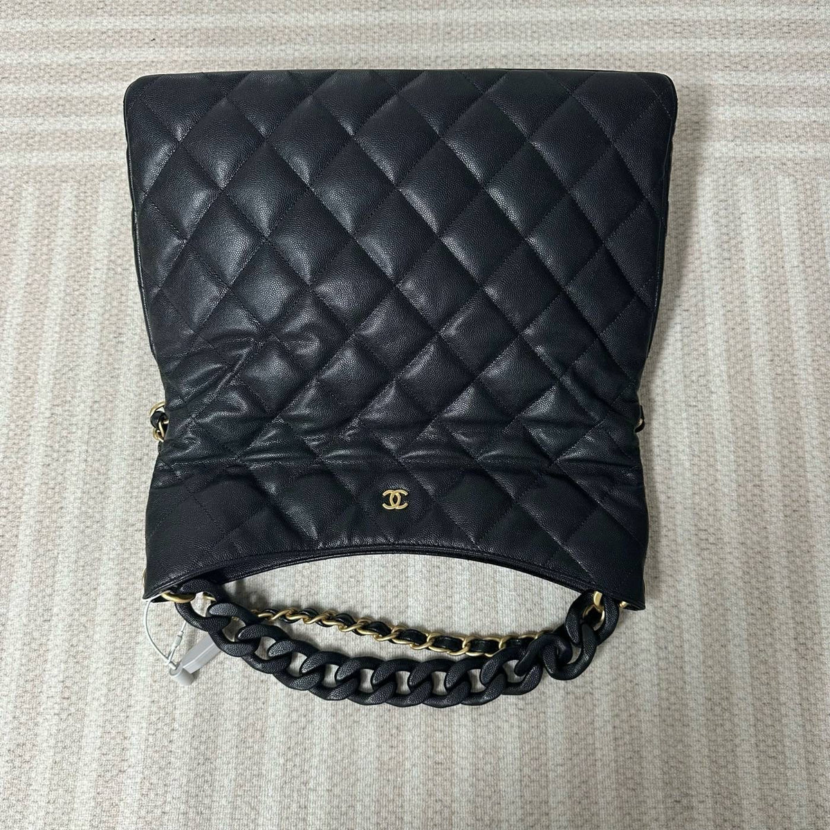 【Chanel】Chanel 24P Black Caviar Hippie Hobo Bag, Gold-Tone Hardware-7213561