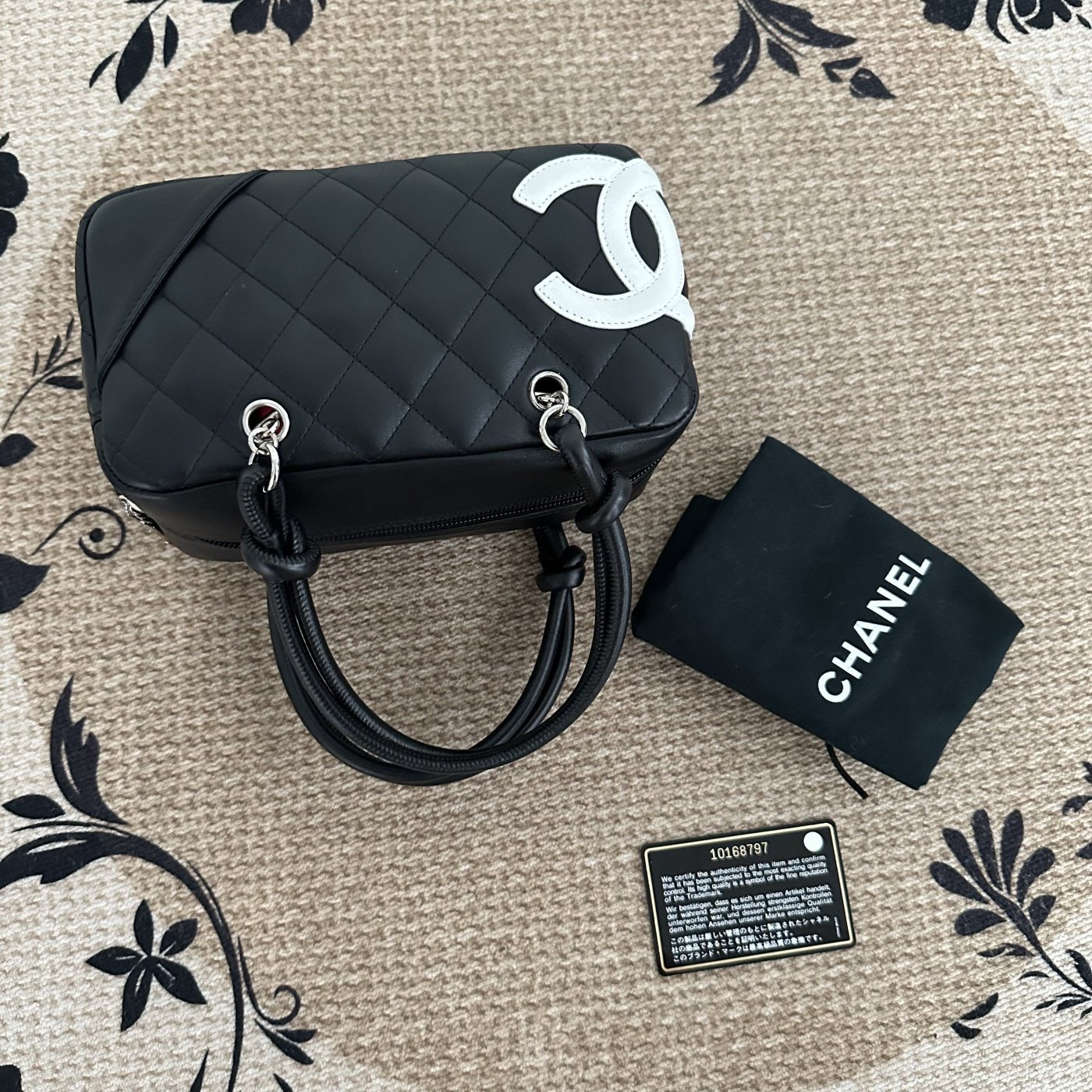 【Chanel】Chanel Cambon Ligne Black & White Pillow Bag Calfskin with Silver-Tone Hardware