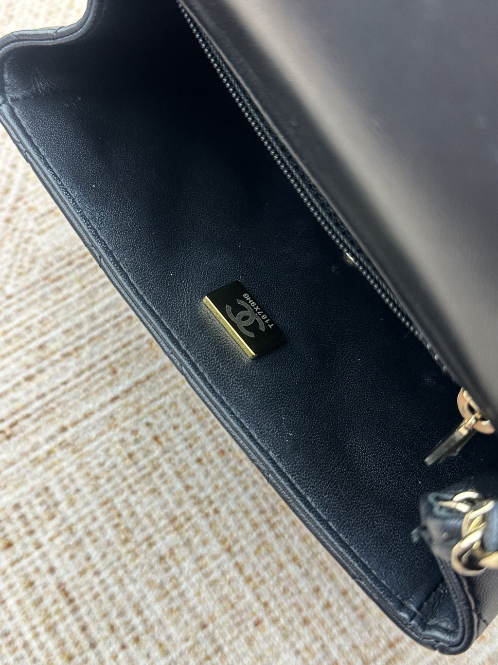 【Chanel】Chanel Black Gold Lambskin Mini Square Flap Bag
