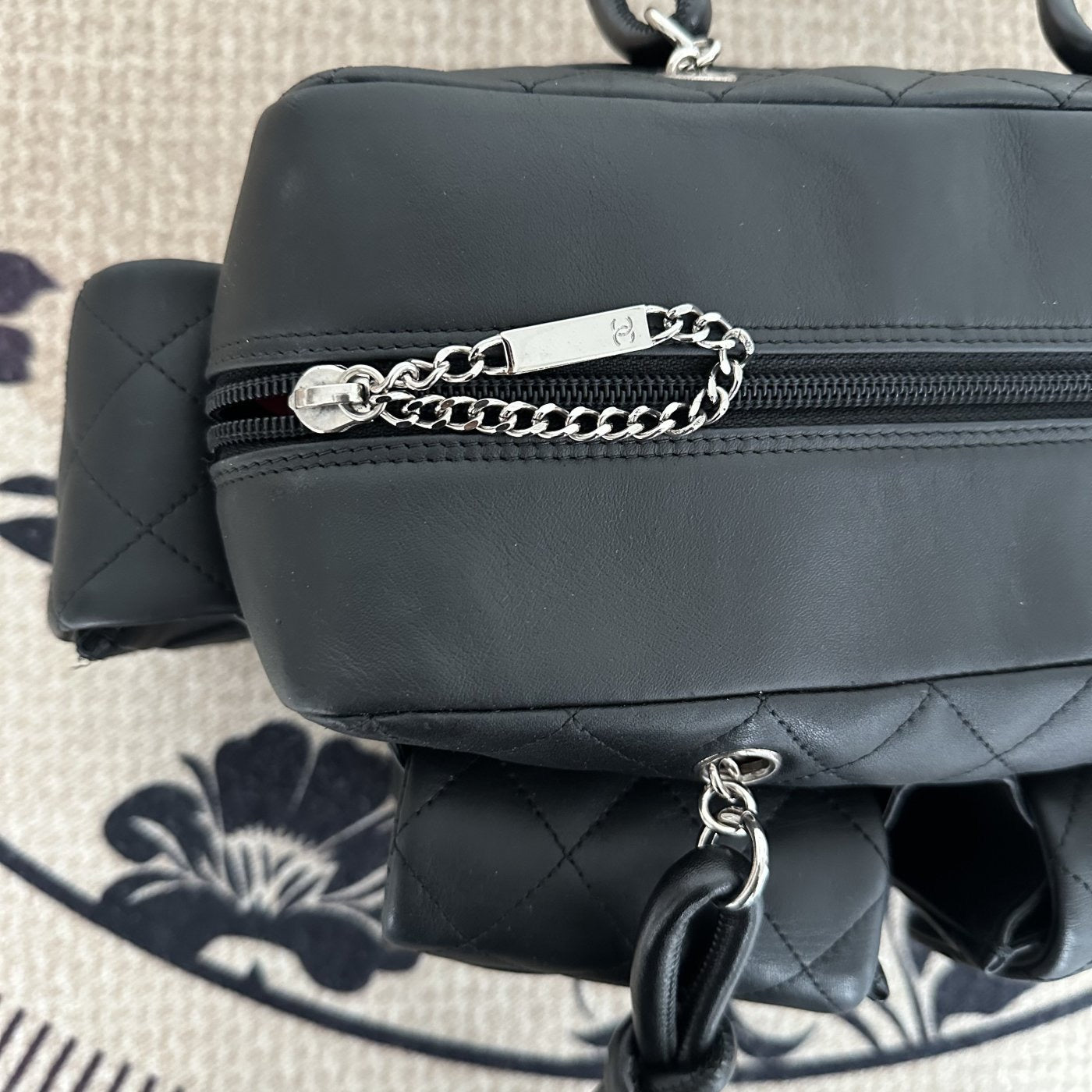 【Chanel】Chanel Cambon Ligne Black Motorcycle Bag Lambskin with Silver-Tone Hardware