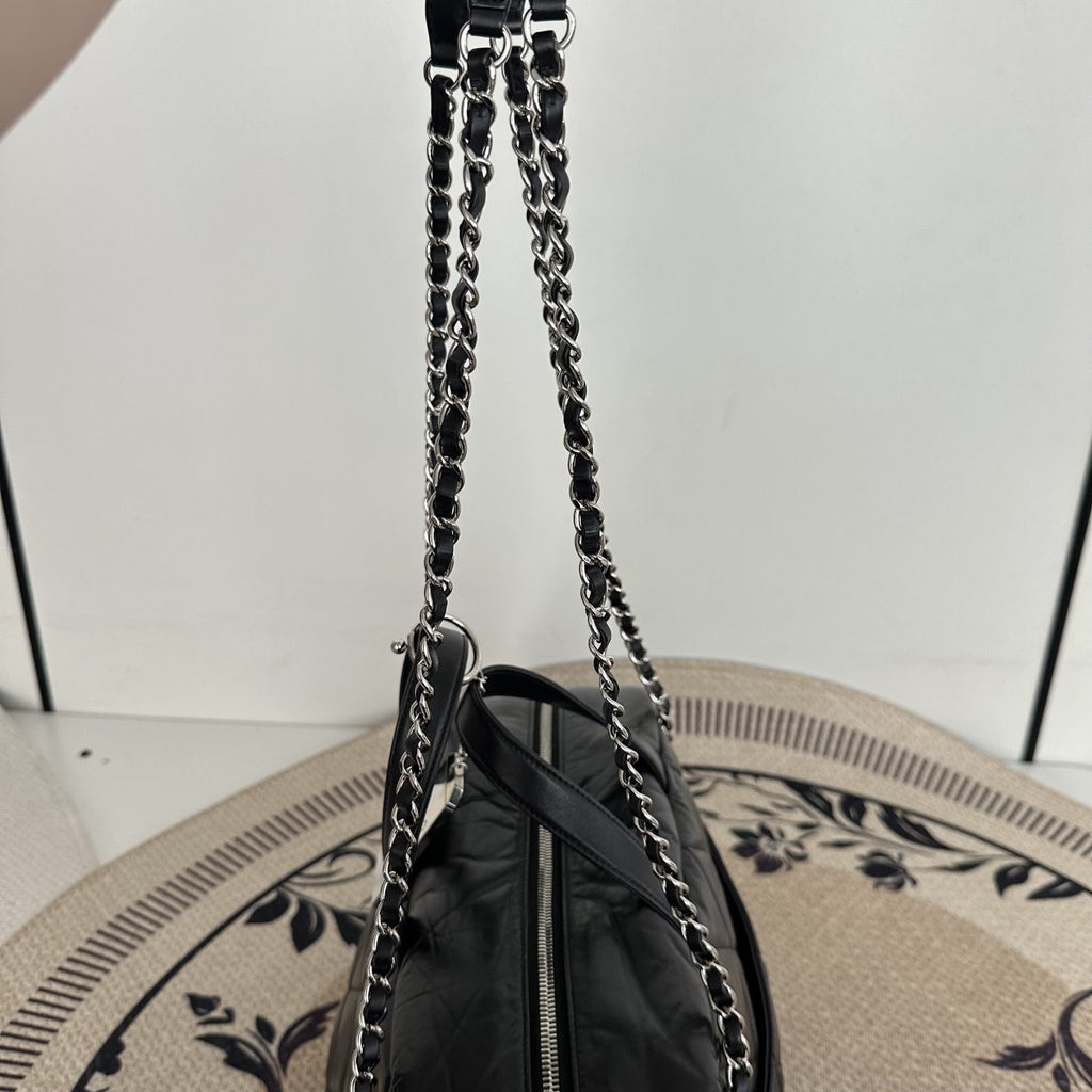 【Chanel】Chanel Black Caviar Boston 2-Way Bag with Luggage Tag, Gold-Tone Hardware-7209668