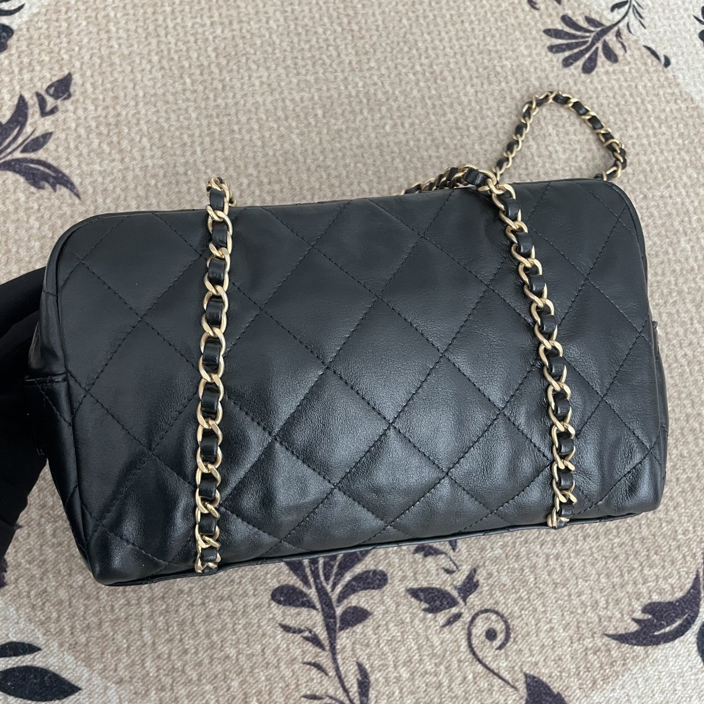 【Chanel】Chanel Bowling Bag, Calfskin & Gold-Tone Metal, Black