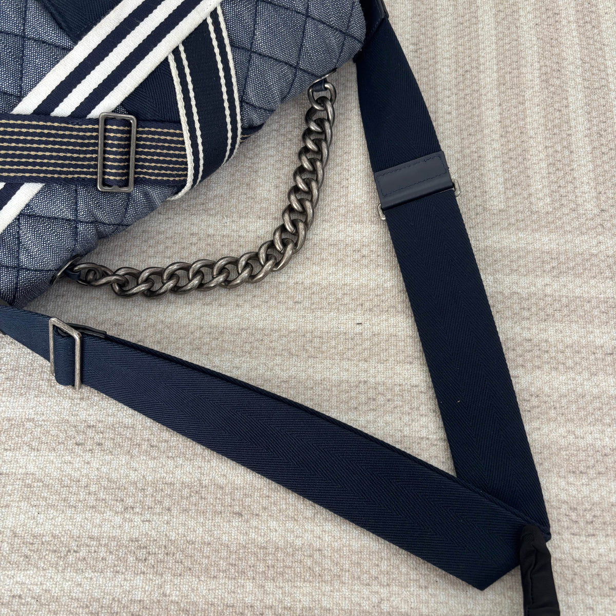 【Chanel】Chanel Blue Denim Tie Messenger Bag with Silver-Tone Hardware