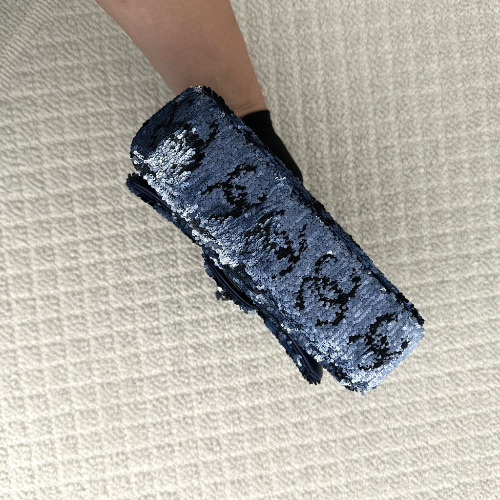 【Chanel】Chanel Black & Navy Sequin Classic Flap Bag