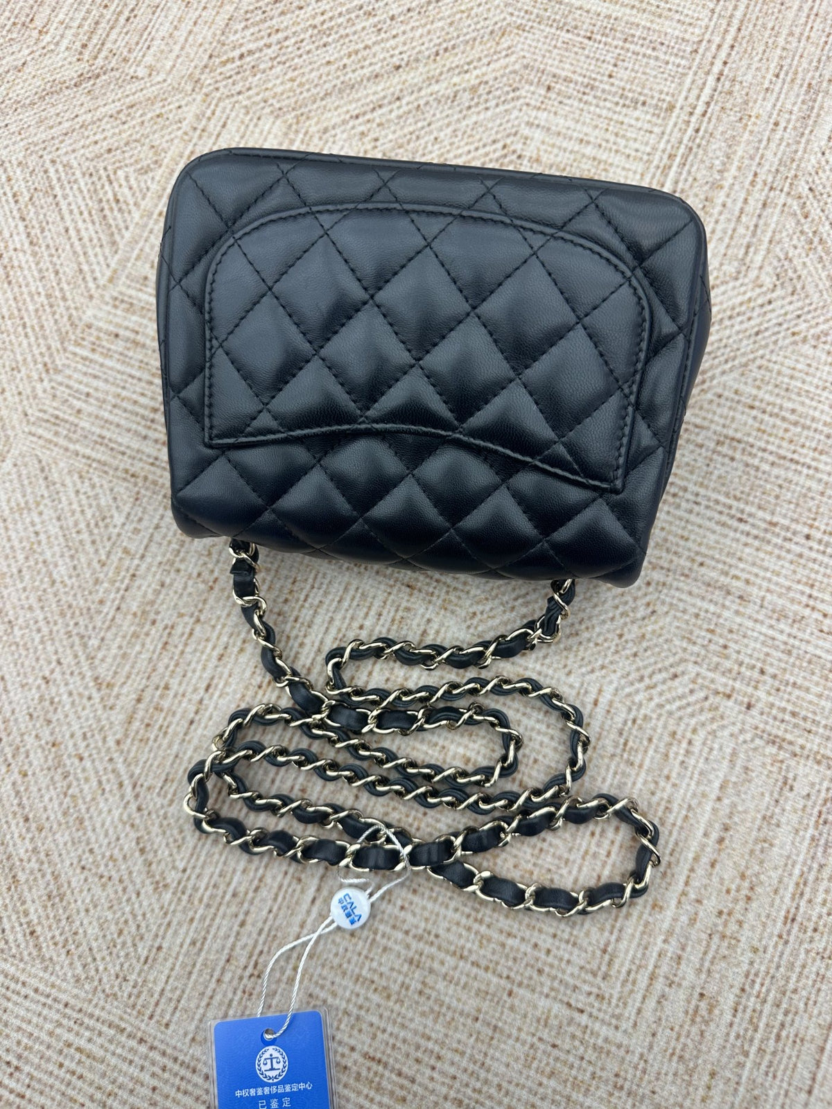 【Chanel】Chanel Black Gold Lambskin Mini Square Flap Bag