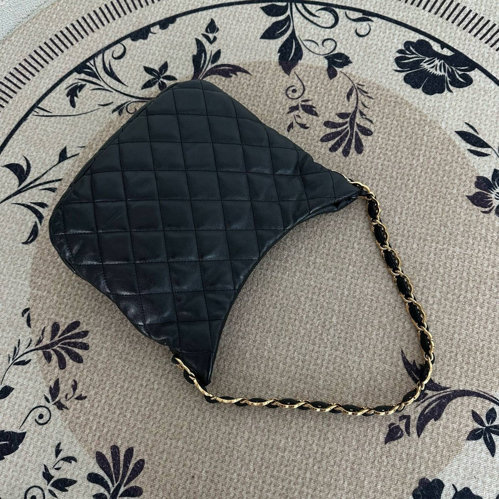 【Chanel】Chanel Hobo Underarm Bag, Black with Gold‑tone Hardware