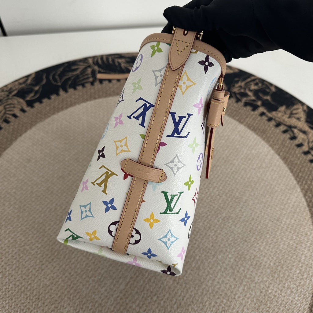 【LV】LV x Takashi Murakami Monogram Multicolore White CarryAll East West