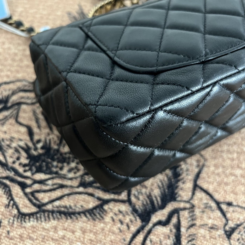 【Chanel】Chanel 24C Cruise Pick Me Up Top Handle Flap Bag, Black Waxed Lambskin, Gold Hardware, Handheld & Shoulder Bag